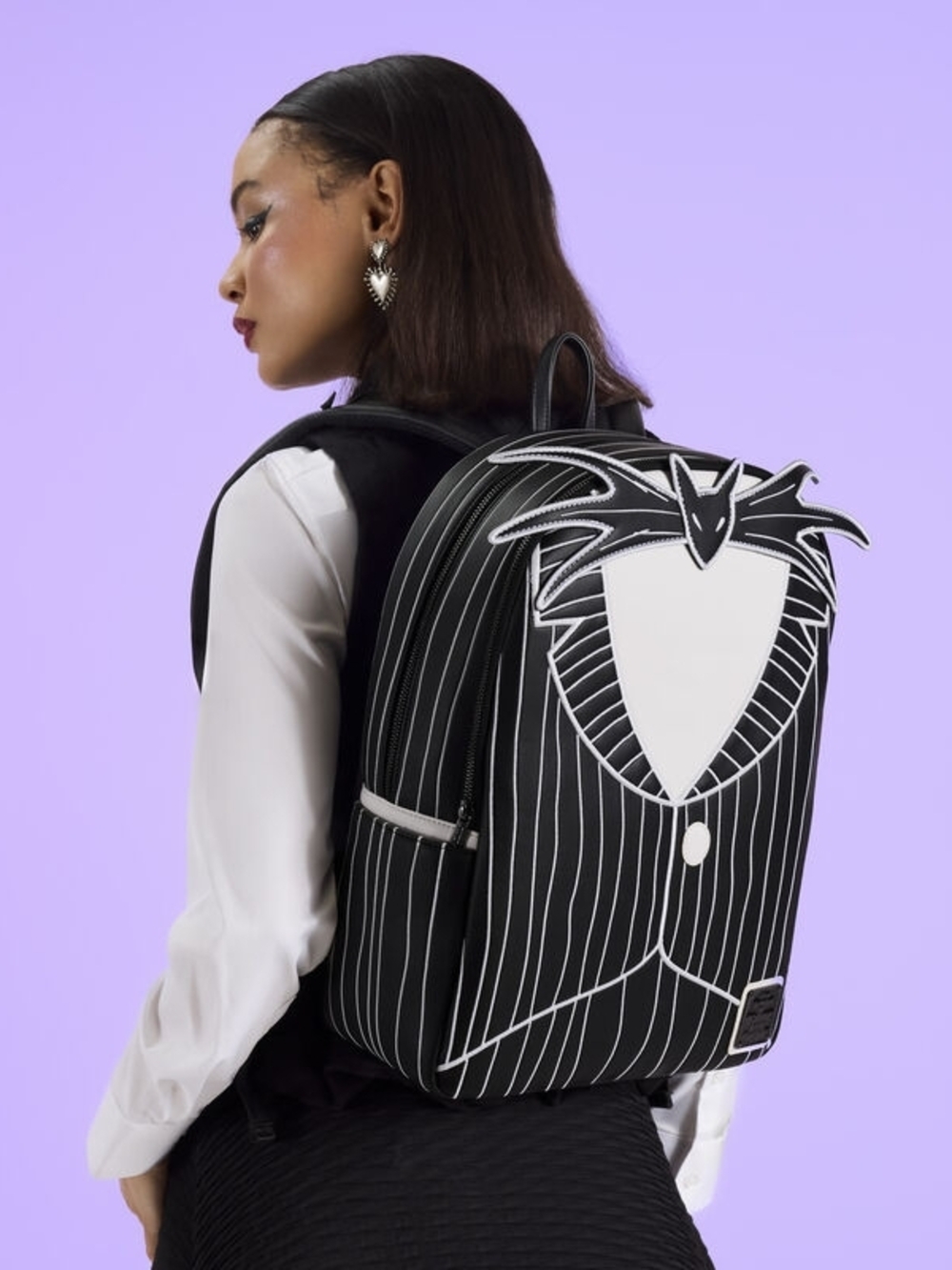 Loungefly Black and White Jack Skellington Pinstripe Backpack